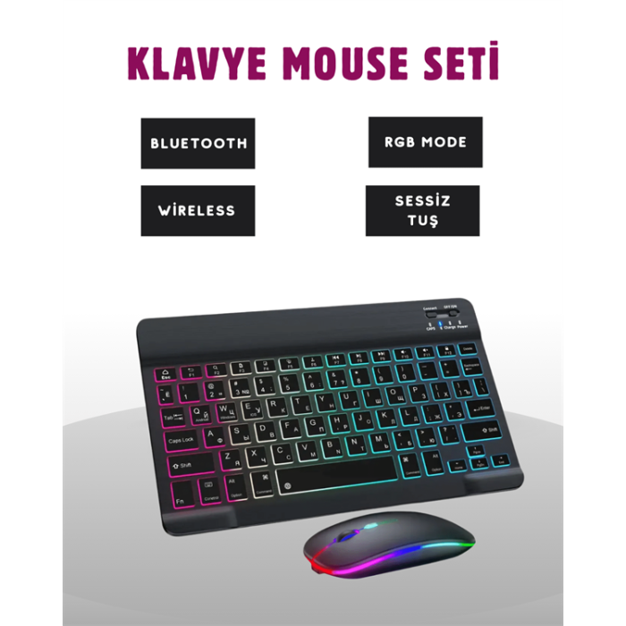 Türkçe Q Klavye Düzenli RGB Kablosuz Klavye Mouse Set