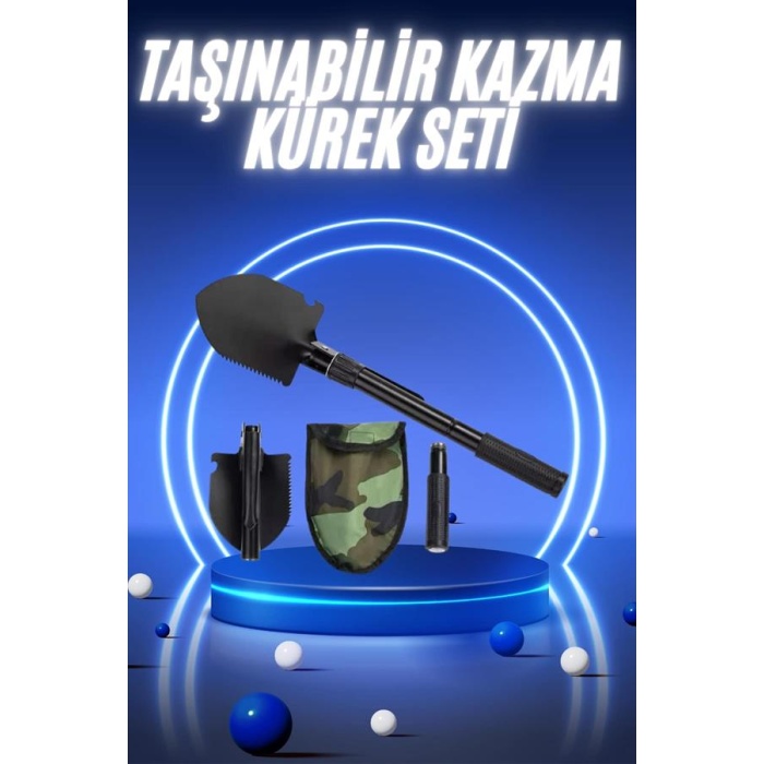Pusulalı Katlanabilir Kazma Kürek Kamp Seti Kamp Küreği Portatif Çantalı
