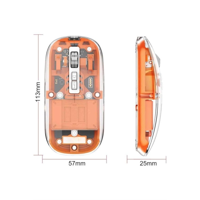 Mouse Fare Kablosuz Mouse Fare Şarjlı Bluetooth Sessiz 5 Tuşlu Şeffaf