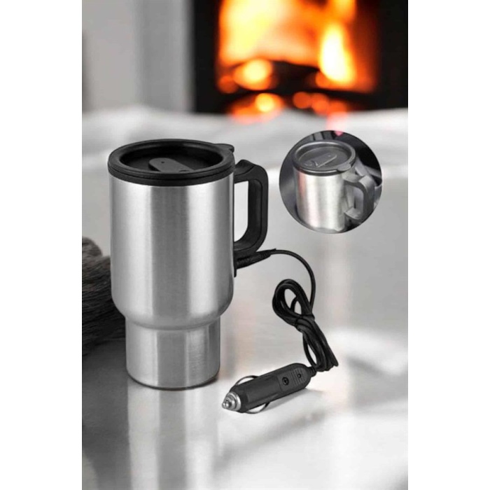 Kettle Kapaklı Araç İçi Termos Tüm Arabalara Uyumlu Çakmaklık Girişli Su Isıtıcı Bardak