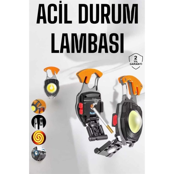yeni nesil Kamp Feneri Çok Fonksiyonlu Fener Anahtarlık Usb Çakmaklı Cam Kırıcı Kemer Kesici Açacak