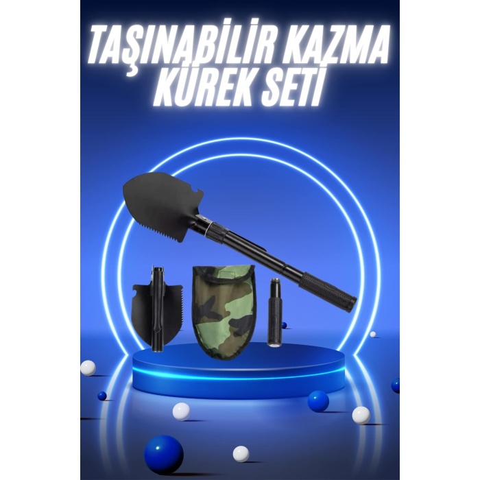 Pusulalı Katlanabilir Kazma Kürek Kamp Seti Kamp Küreği Portatif Çantalı