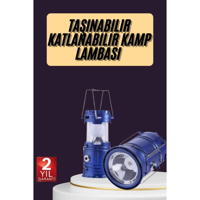 Kamp Feneri Şarj Edilebilir Güneş Enerjili Işıldak USB Şarjlı