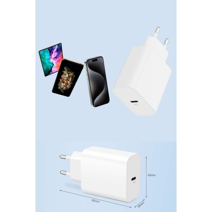 15/Pro/Pro Max 20W İOS Uyumlu Hızlı Şarj Aleti Adaptörlü Beyaz