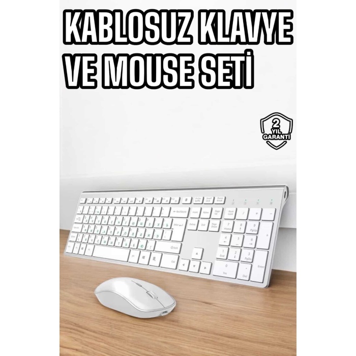 Beyaz Kablosuz Klavye Fare Seti Kablosuz Fare USB Alıcı PC Uyumlu