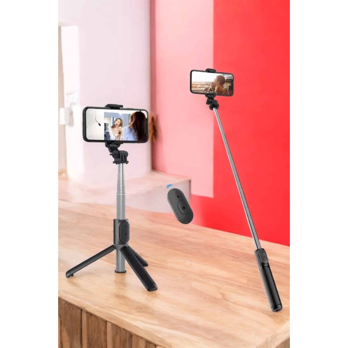 Kumandalı Tripod Telefon Tutucu Selfie Çubuğu 360 Derece Dönebilen