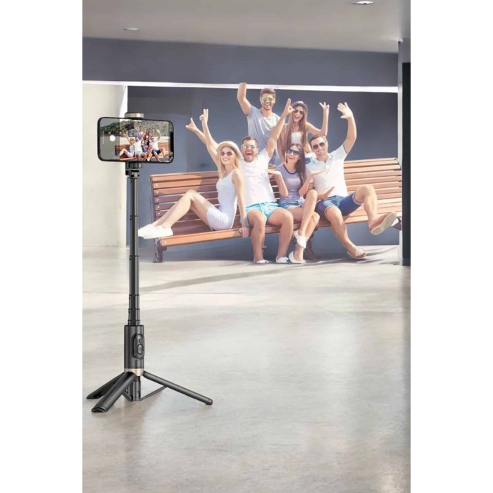 Selfie Çubuğu Tripod Kumandalı Telefon Tutucu Siyah