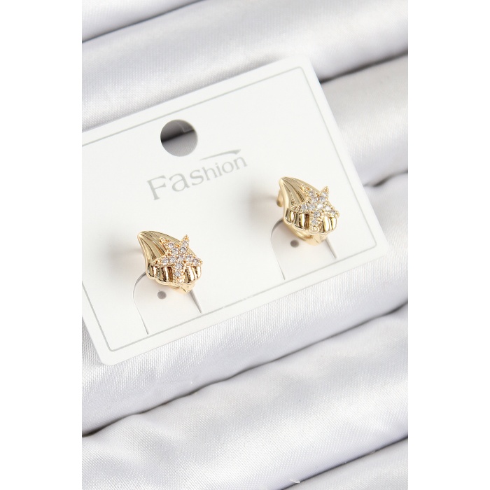 Pirinç Zirkon Taşlı Yıldız Model Gold Renk Çocuk Küpe - TJ-BKP11193