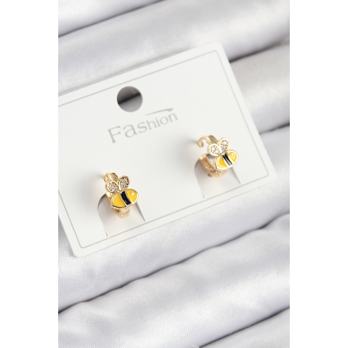 Pirinç Zirkon Taşlı Arı Model Gold Renk Çocuk Küpe - TJ-BKP11199