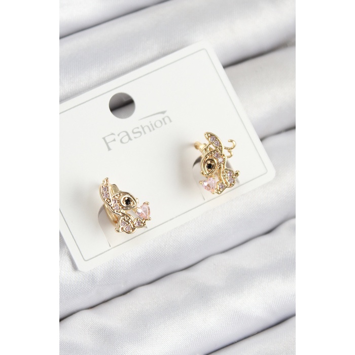Pirinç Zirkon Taşlı Ceylan Model Gold Renk Çocuk Küpe - TJ-BKP11202