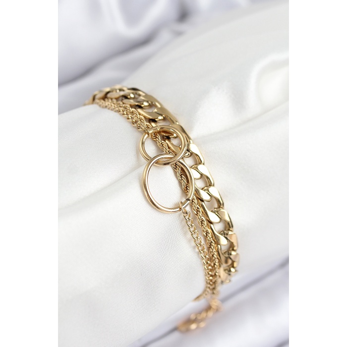316L Çelik Çoklu Görünüm Geçmeli Halka Model Gold Renk Kadın Bileklik - TJ-BB7836