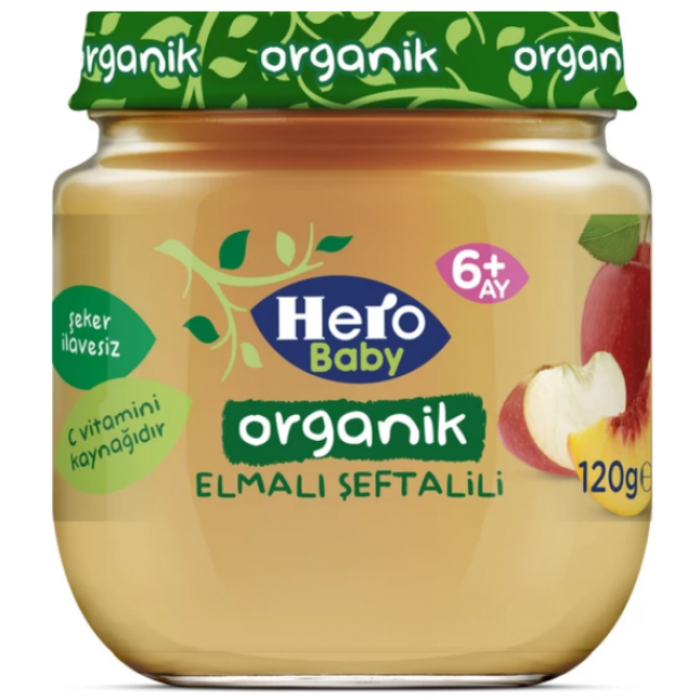 Hero Baby Organik Elma Şeftali Püresi Kavanoz Mama 120 Gr