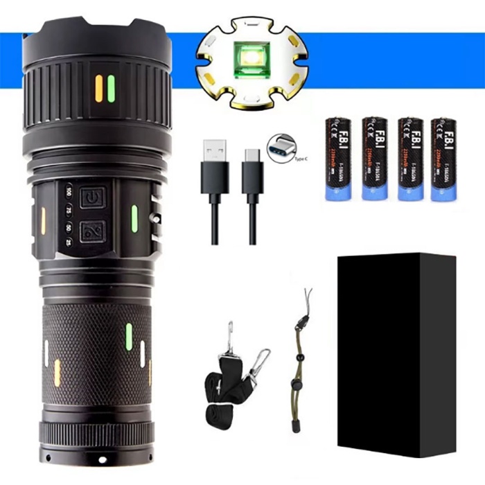 Pro F-3001 Alüminyum TG LED Güç Göstergeli Type-C Şarjlı El Feneri 100 W