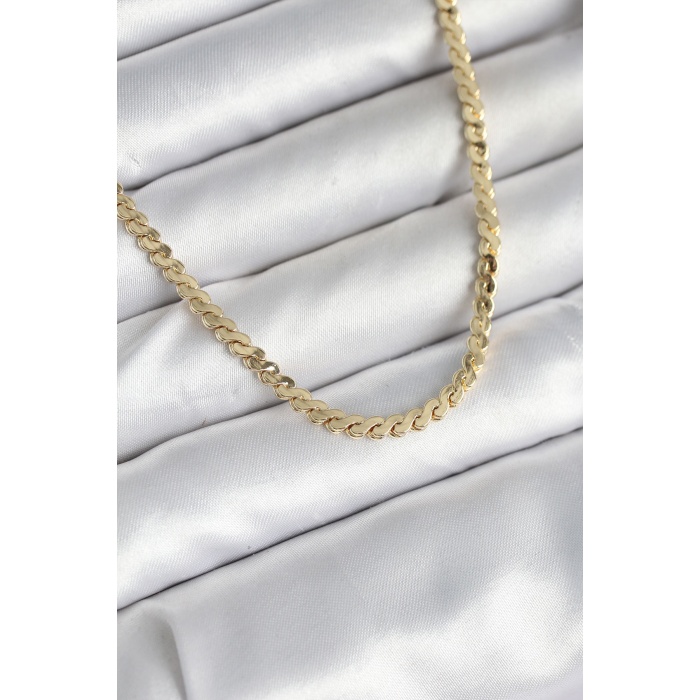 60 cm Gold Renk Pirinç Yassı Zincir Model Kadın Kolye - TJ-BKO10602