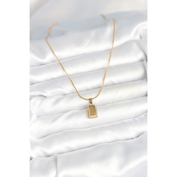 316L Çelik Gold Renk Mini Külçe Altın Model Kolye - TJ-BKO10603
