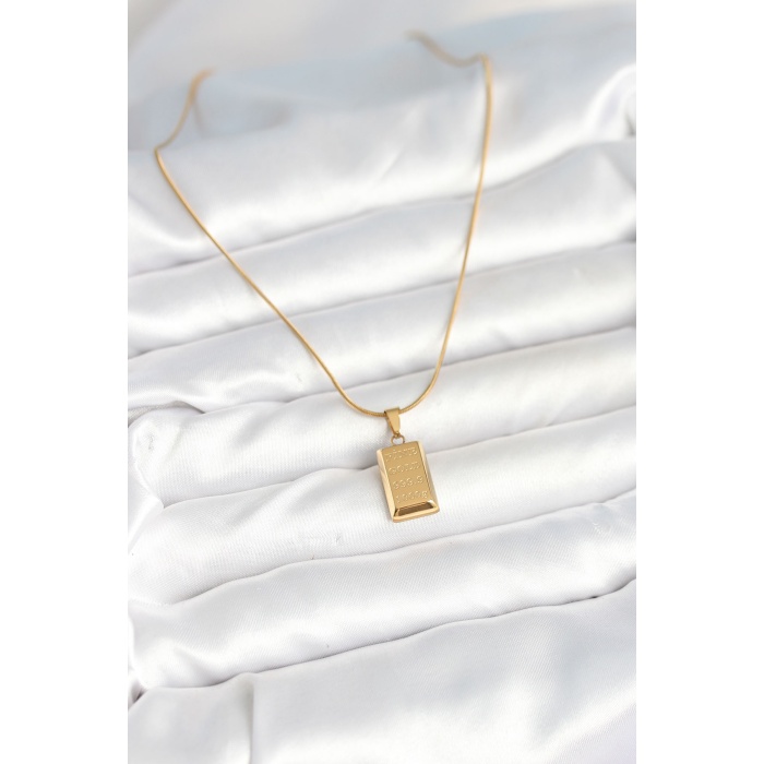 316L Çelik Gold Renk Külçe Altın Model Kolye - TJ-BKO10604