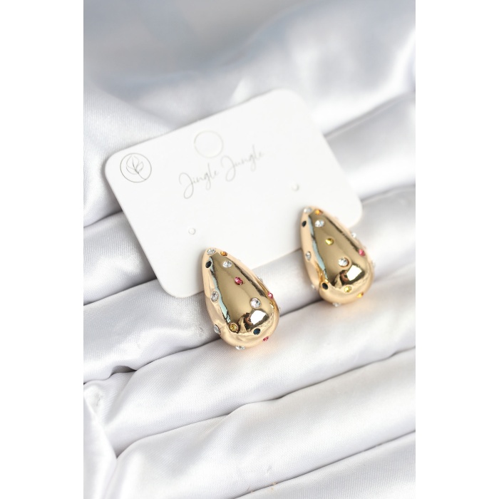 Damla Gold Renk Zirkon Taşlı Kadın Küpe - TJ-BKP11309
