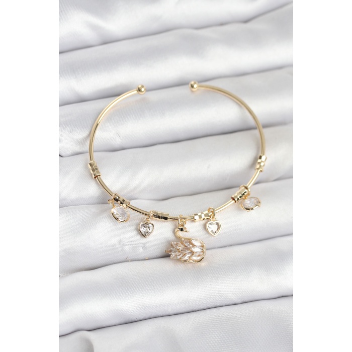 Kuğu Charmlı Gold Renk Kadın Bileklik - TJ-BB8035