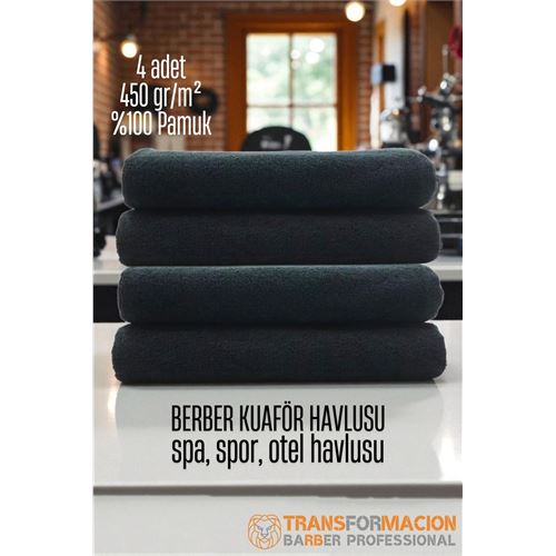 Modacar Kuaför Berber Havlusu 4 ADET Pamuk Berber Havlusu 50x90 Siyah