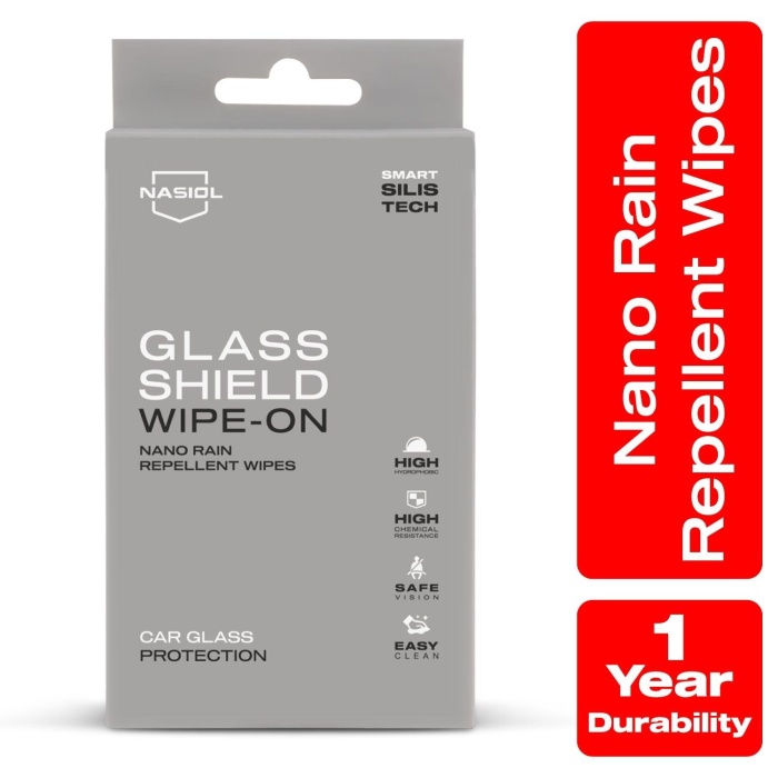 Nasiol Glasshield Wipe-On Nano Yağmur Kaydırıcı Mendil-Cam Yüzey Seramik Kaplama-1 Yıl Dayanım