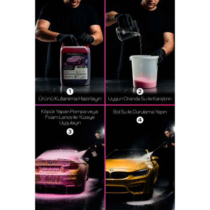 Emcarwax Pembe Renkli Cilalı Oto Yıkama Şampuanı 5 LT