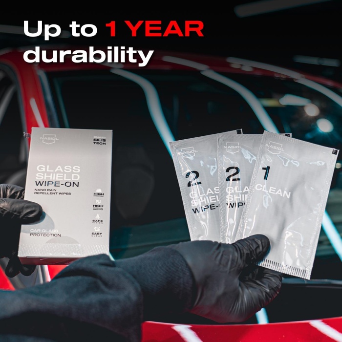 Nasiol Glasshield Wipe-On Nano Yağmur Kaydırıcı Mendil-Cam Yüzey Seramik Kaplama-1 Yıl Dayanım