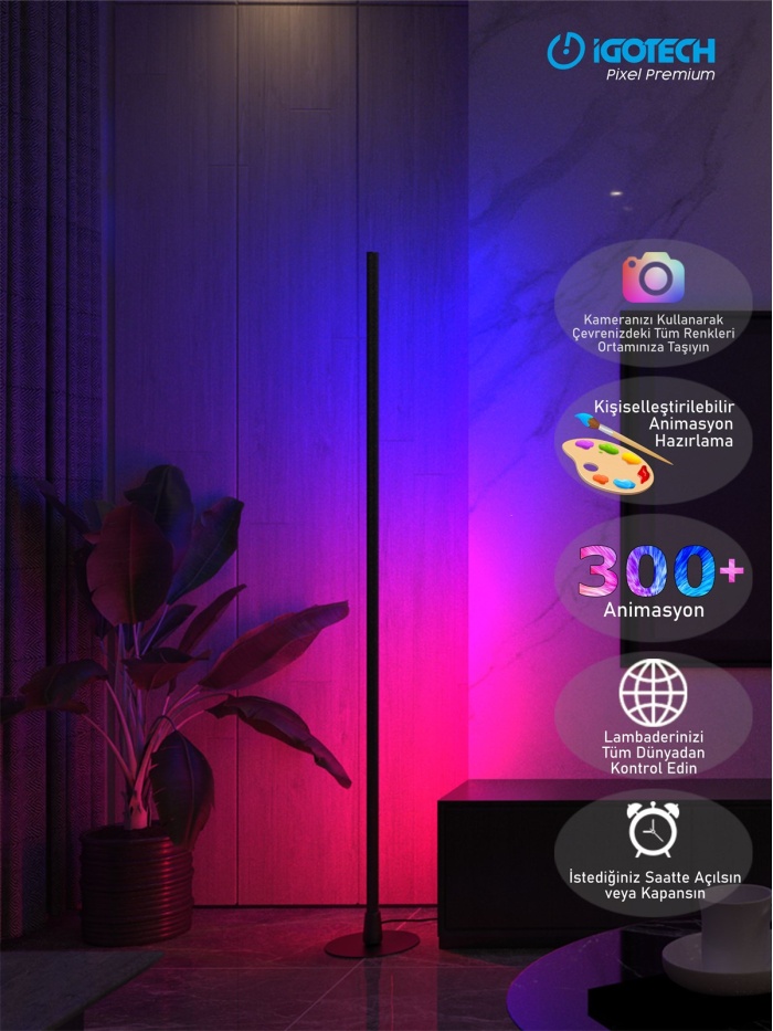 İgotech Pixel Premium ARGB Kumandalı Mobil Kontrollü Wifi Bluetooth Akıllı Led Lambader 150cm
