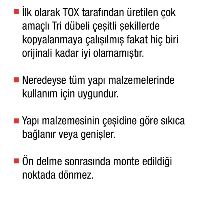 TOX TRI 8X51 (1 PAKET X 100 ADET) PULSUZ ROKET DÜBEL 010100101
