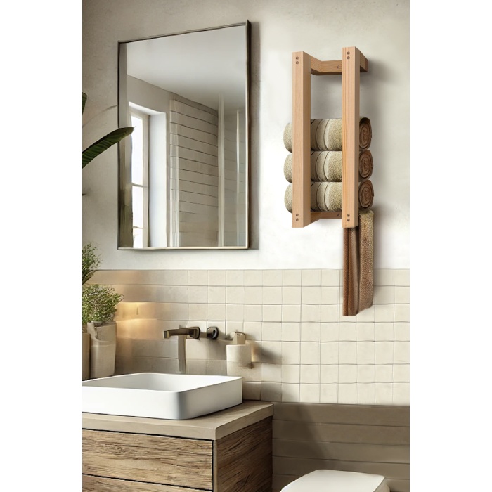 Ahşap Duvar Rafı/ Banyo Rafı/ Havluluk
