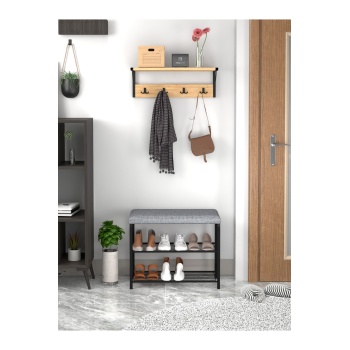2li Set Oturaklı Metal Ayakkabılık + Portmanto Duvara Monte Elbise askısı