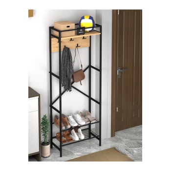 Metal Portmanto Raflı Elbise Askılığı Vestiyer Ayakkabılık Modern 3 Raflı Askılı Portmanto