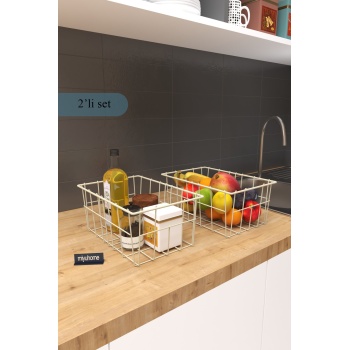 2li Büyük Boy Lüks Sepet Mutfak Düzenleyici Banyo Organizer Tel Sepet Metal Organizer Meyve Sepeti