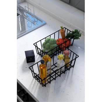 2li Dikdörtgen Lüks Sepet Mutfak Düzenleyici Banyo Organizer Tel Sepet Metal Organizer Meyve Sepeti