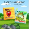 2 Kitap  İngilizce Meyveler ve Safari Hayvanları Kumaş Sessiz Kitap