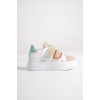 Lisinya948  Bağcıksız Cırt Cırtlı Ortopedik Taban Kadın Sneaker Ayakkabı BT Beyaz/Ten