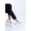 Lisinya948  Bağcıklı Ortopedik Taban Simli Kadın Sneaker Ayakkabı BT Beyaz