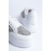 Lisinya948  Bağcıklı Ortopedik Taban Simli Kadın Sneaker Ayakkabı BT Beyaz