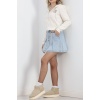 Sırt Baskılı Fermuarlı Crop Sweat Kırıkbeyaz