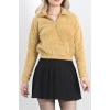 Fermuarlı Crop Peluş Sweat Camel