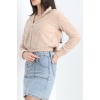 Fermuarlı Crop Peluş Sweat Bej