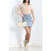 Fermuarlı Crop Peluş Sweat Bej