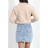 Fermuarlı Crop Peluş Sweat Bej