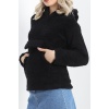 Kanguru Cep Kapşonlu Peluş Sweat Siyah