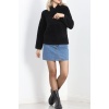 Kanguru Cep Kapşonlu Peluş Sweat Siyah