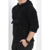 Kanguru Cep Kapşonlu Peluş Sweat Siyah