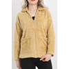 Fermuarlı Peluş Ceket Camel