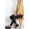 Fermuarlı Peluş Ceket Camel