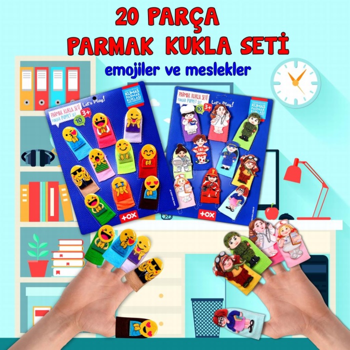 2 Set - 20 Parça  Emojiler ve Meslekler Parmak Kukla