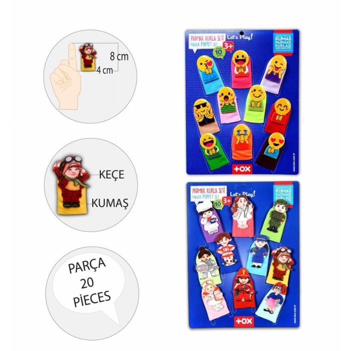 2 Set - 20 Parça  Emojiler ve Meslekler Parmak Kukla