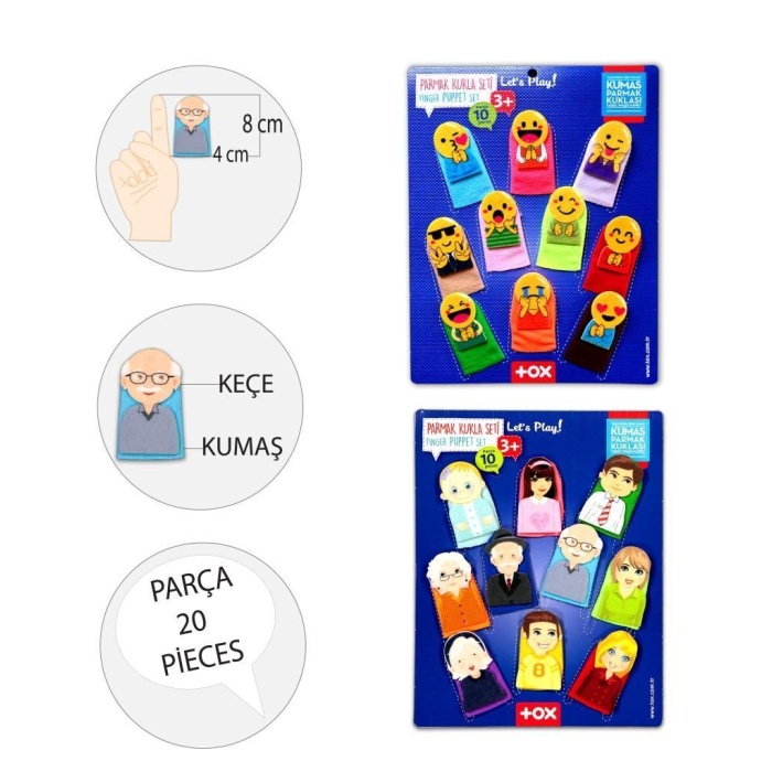 2 Set - 20 Parça  Emojiler ve Aile Bireyleri Parmak Kukla